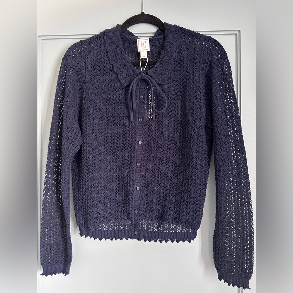 GAP x Doen Navy Blue open weave Cardigan Sweater